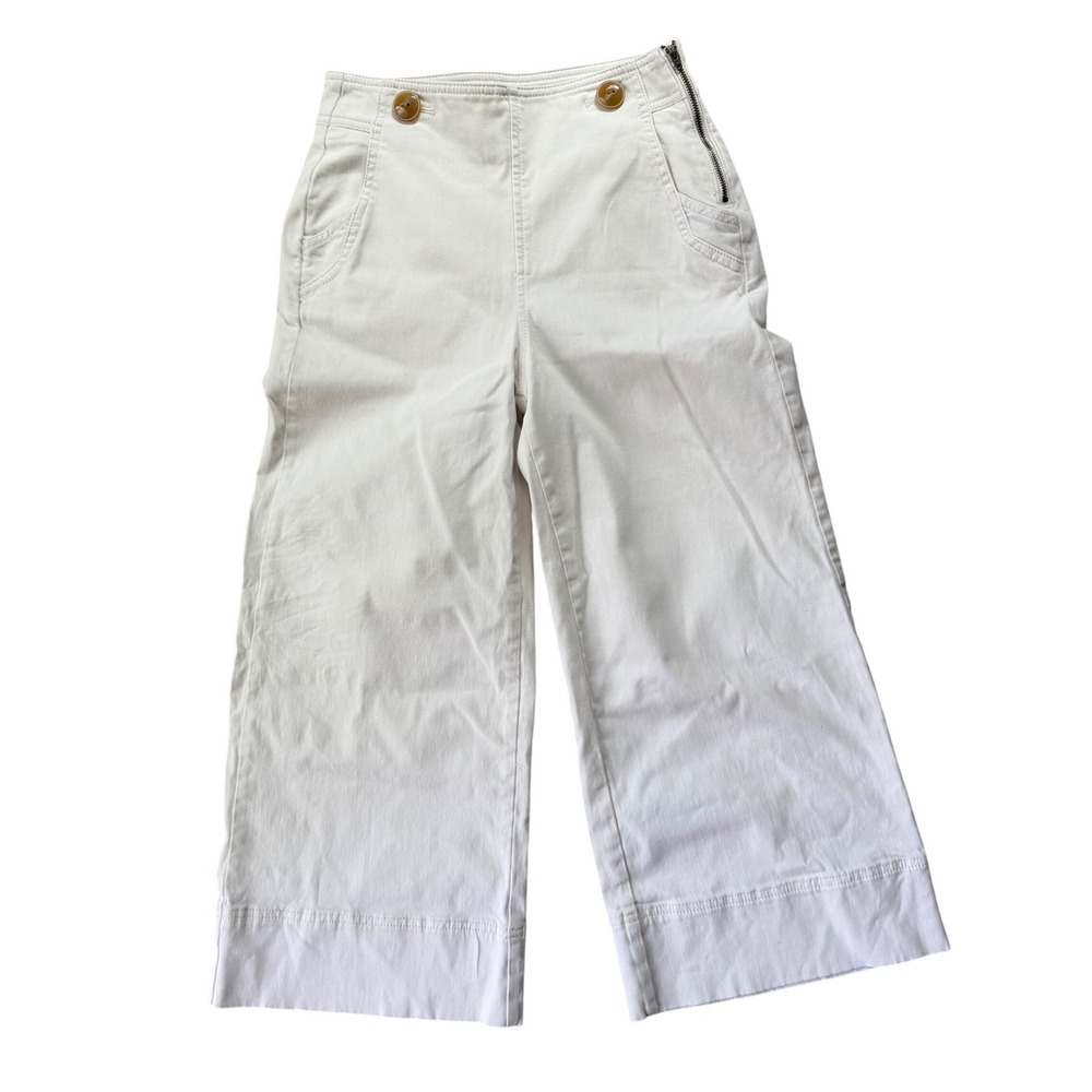 Maeve Anthropologie Colette Wide Leg Cropped Pants Off White Side Zip Size 2